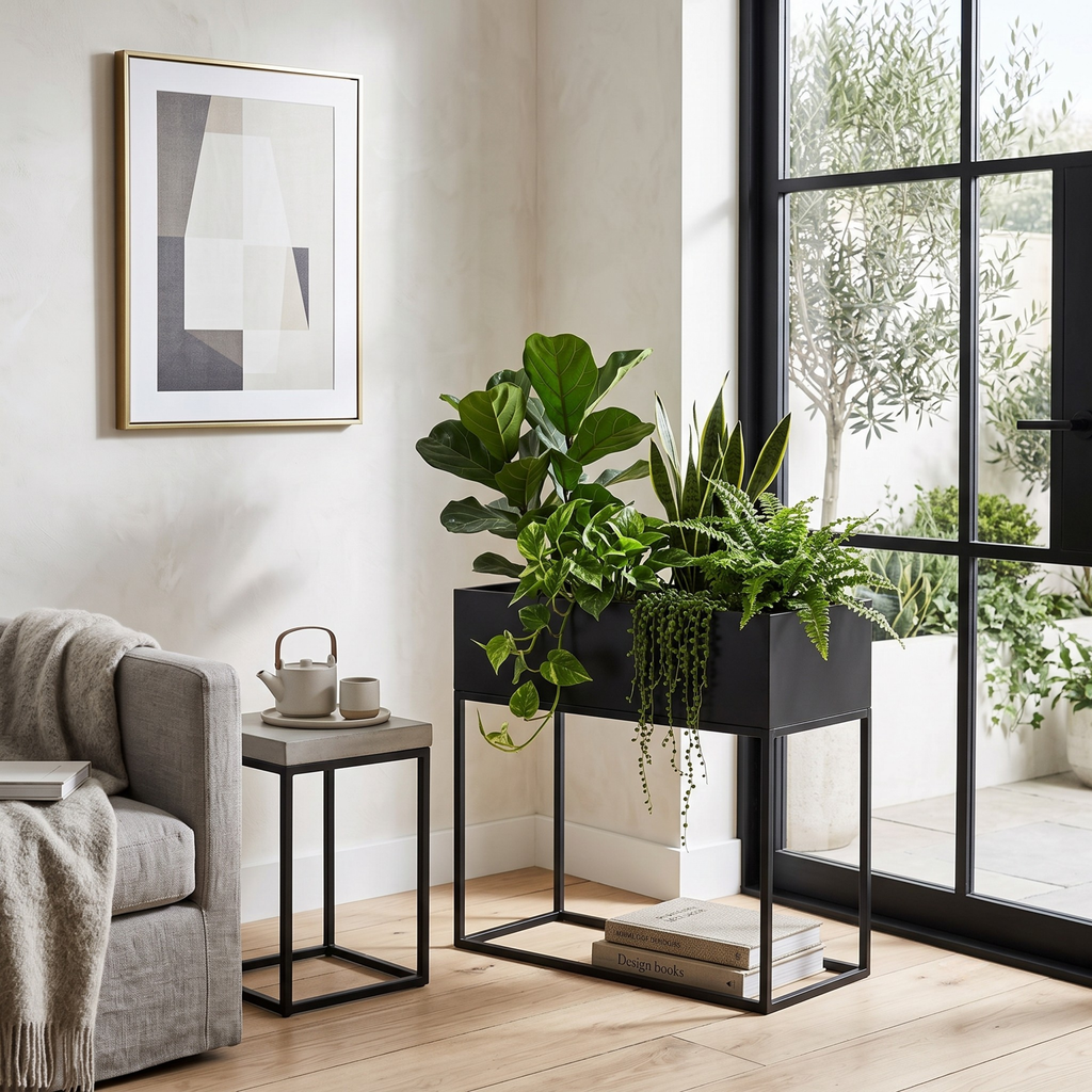 Matte Black Metal Rectangle Plant Stand