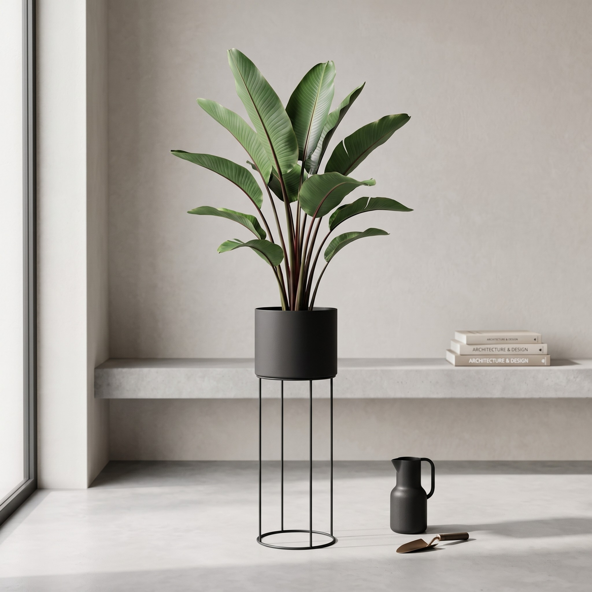 Matte Black Metal Pot Plant Stand