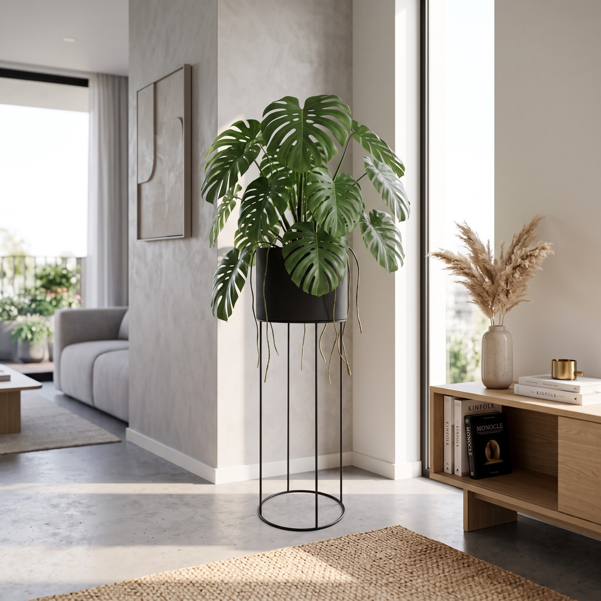 Matte Black Metal Pot Plant Stand