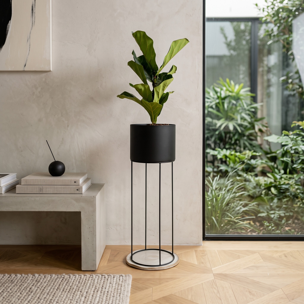 Matte Black Metal Pot Plant Stand