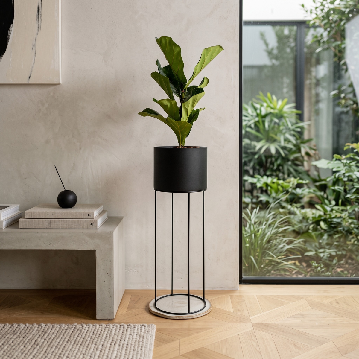 Matte Black Metal Pot Plant Stand