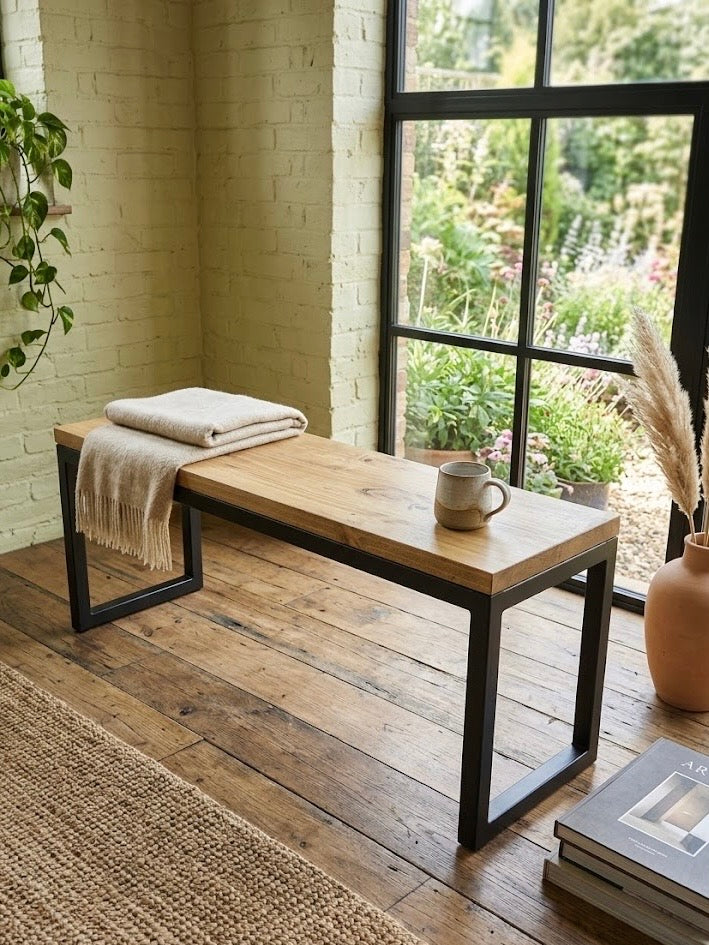 Modern Wooden and Metal Bench