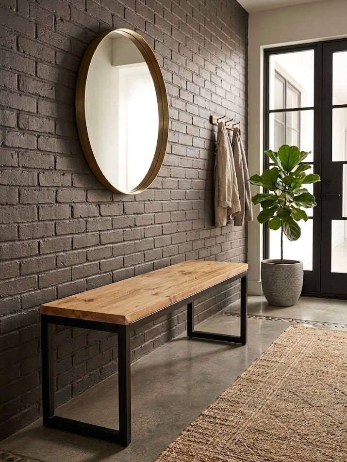 Modern Wooden and Metal Bench