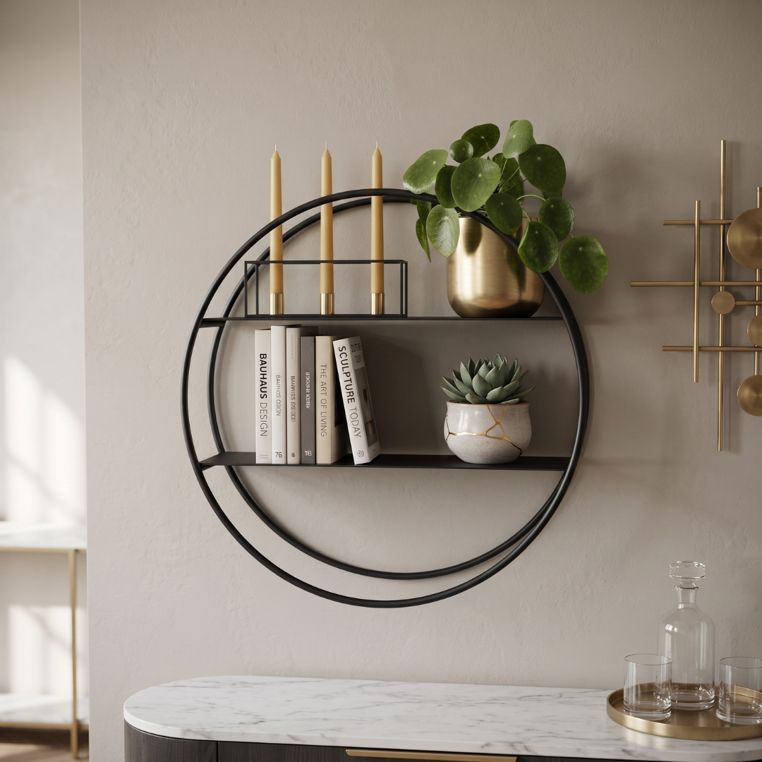 Circular Matte Black Metal Wall Shelf