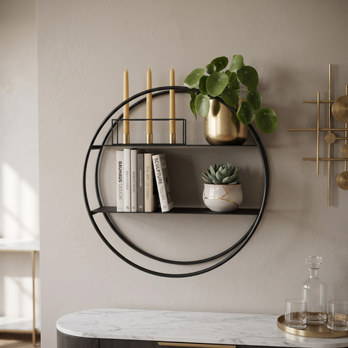 Circular Matte Black Metal Wall Shelf