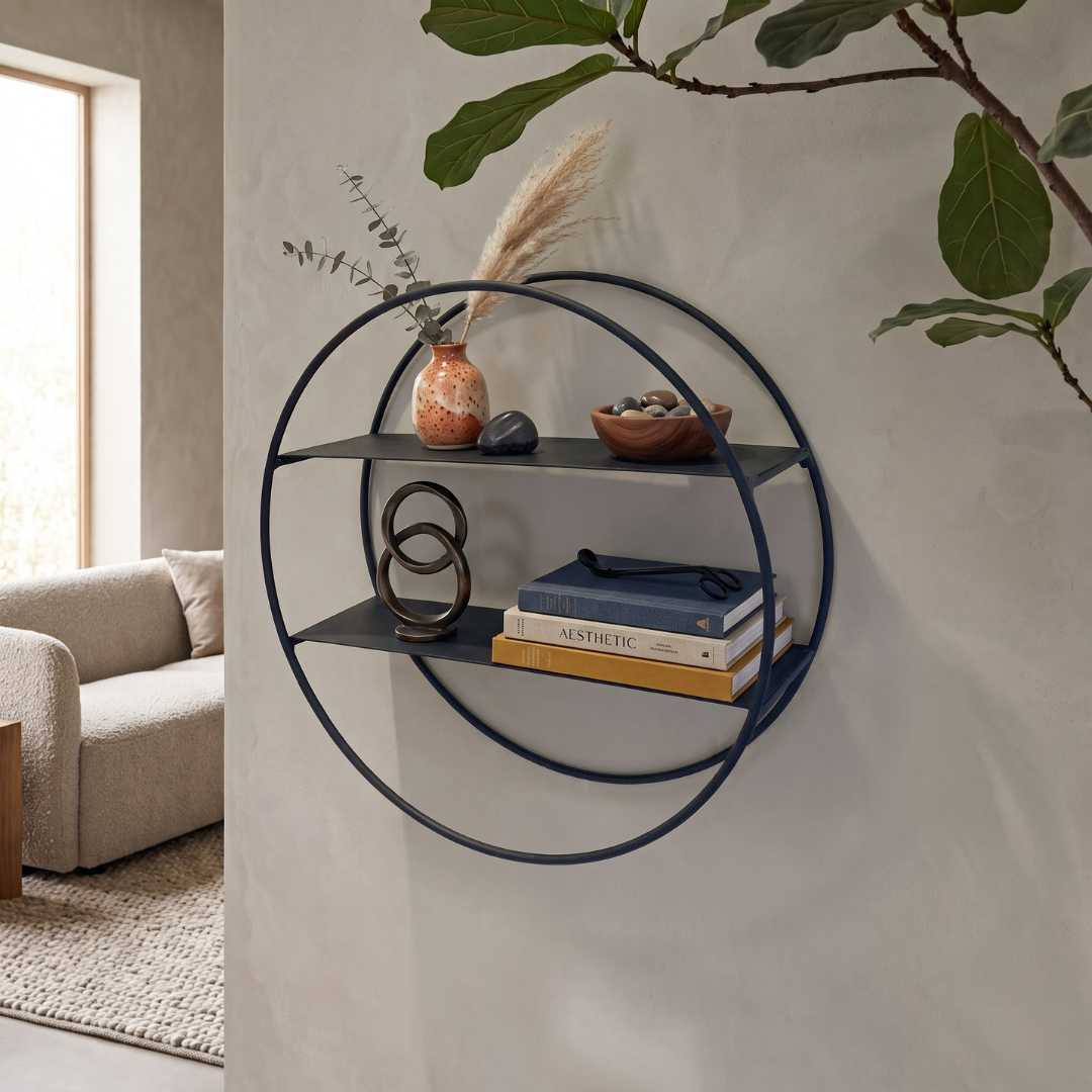 Circular Matte Black Metal Wall Shelf