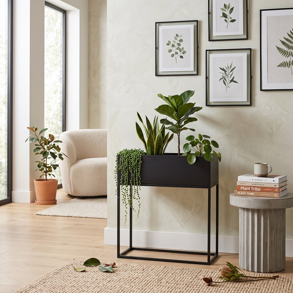 Matte Black Metal Rectangle Plant Stand
