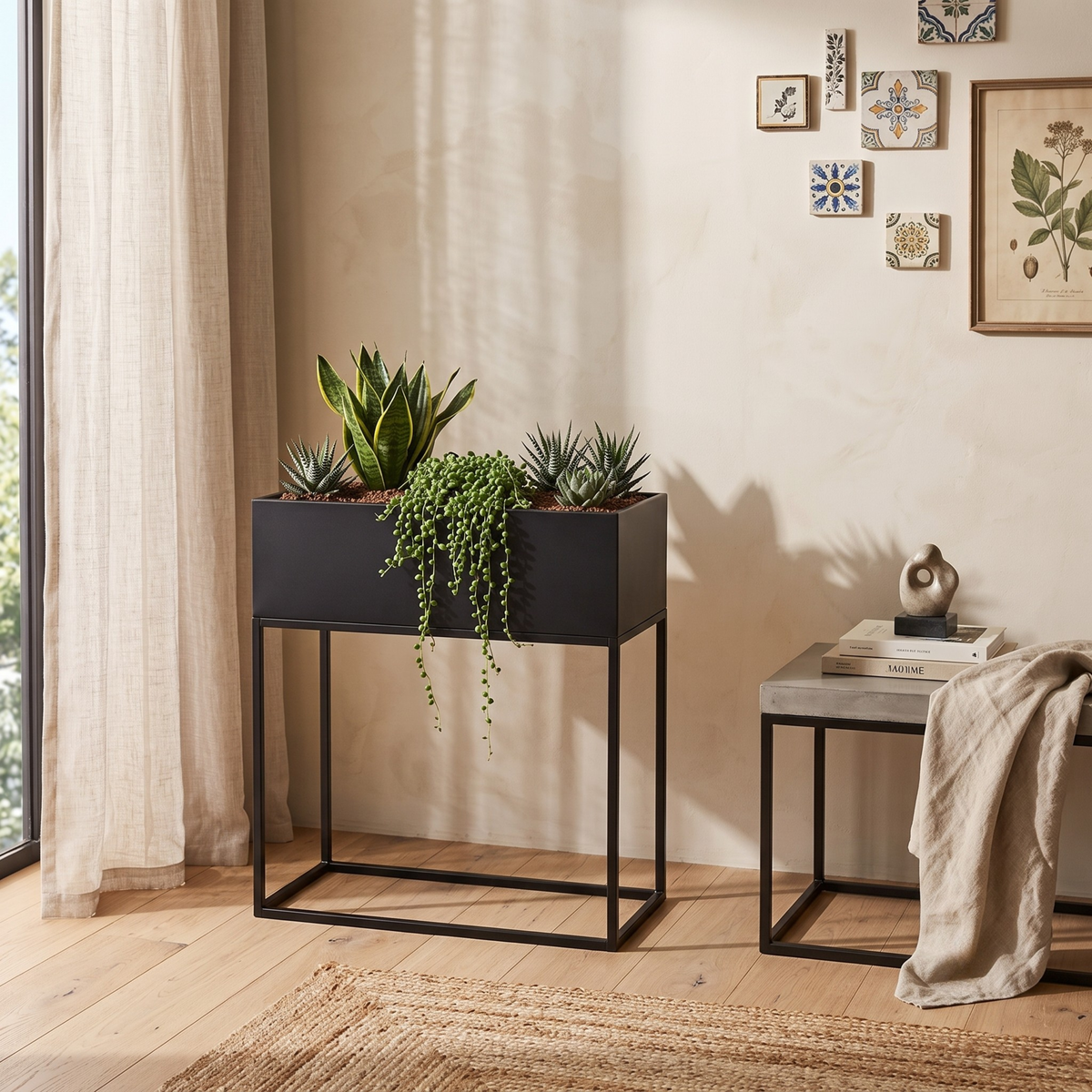 Matte Black Metal Rectangle Plant Stand