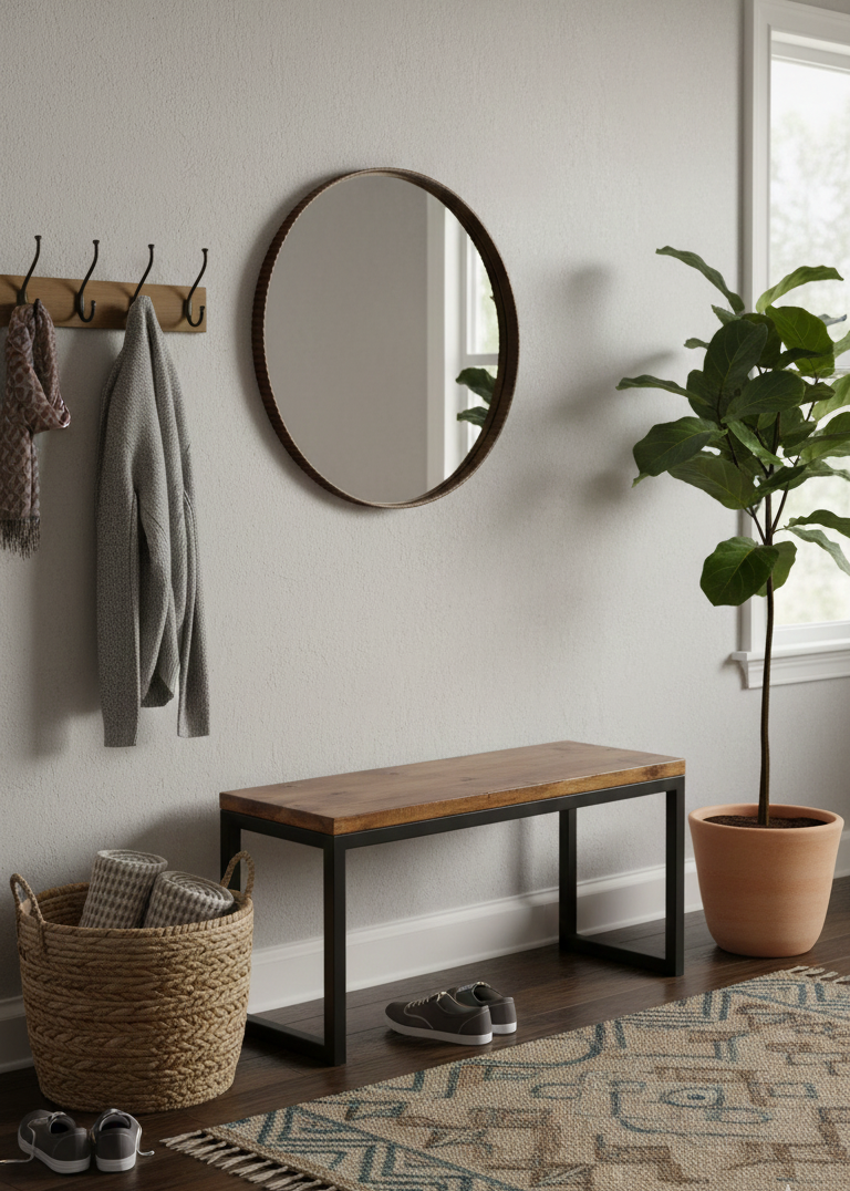 Modern Wooden and Metal Bench