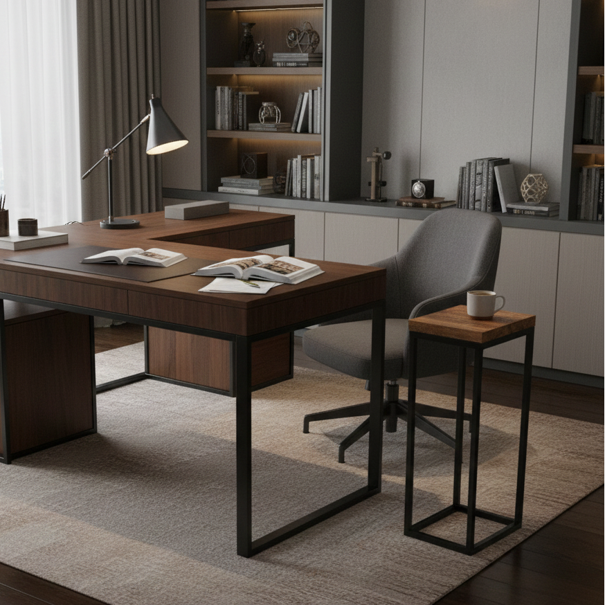 Wooden Top Side Table with Matte Black Legs