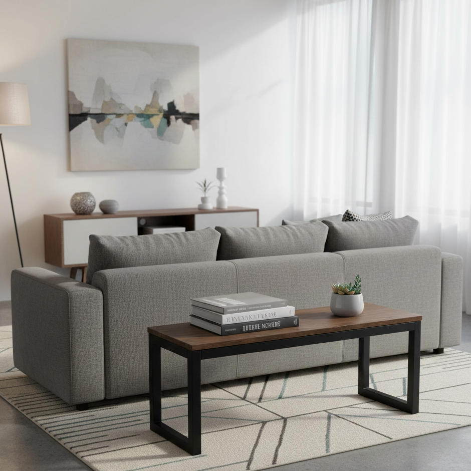 Modern Wooden and Metal Bench