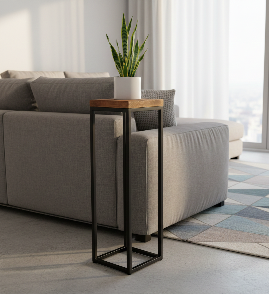 Wooden Top Side Table with Matte Black Legs