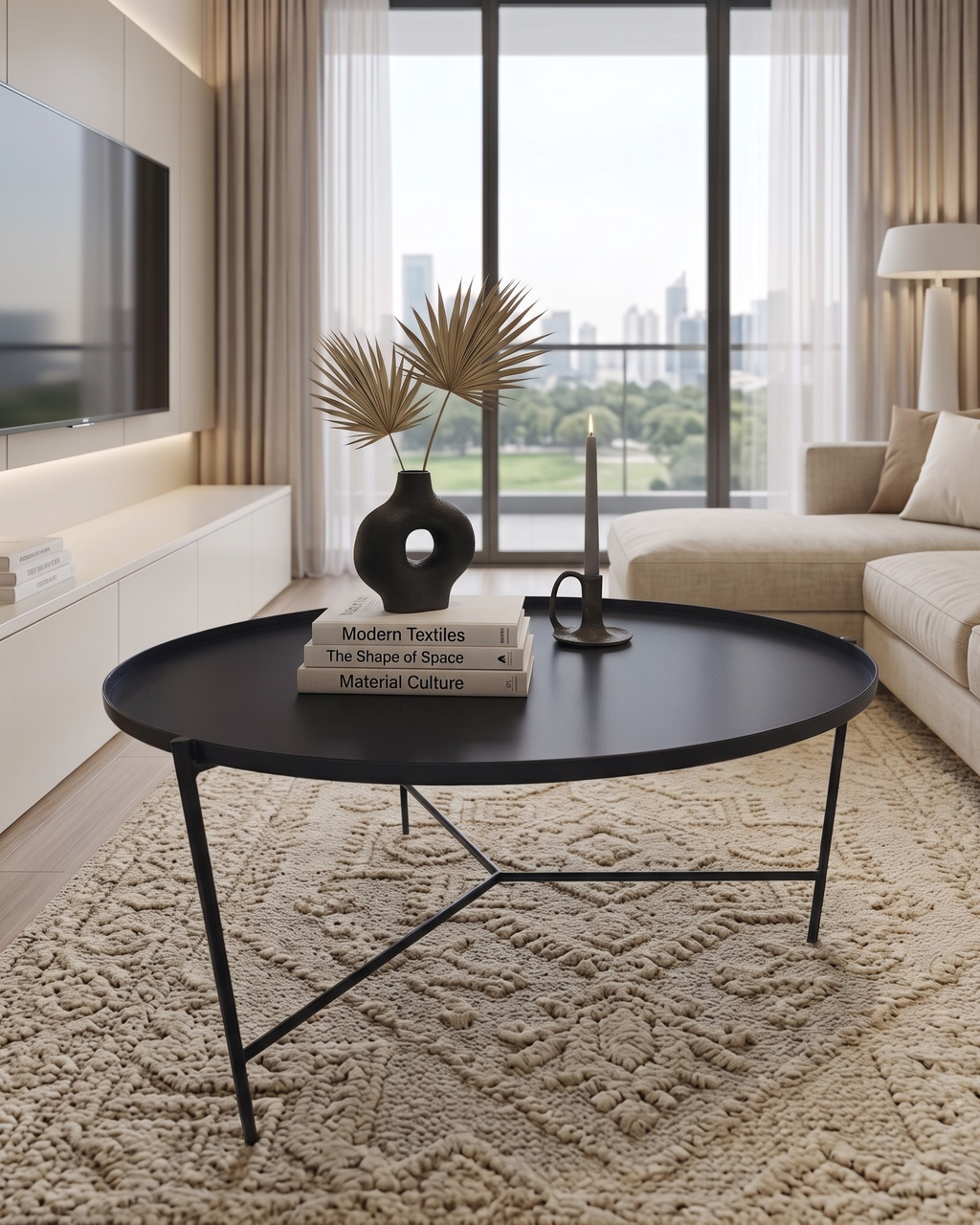 Matte Black Metal Round Coffee Table