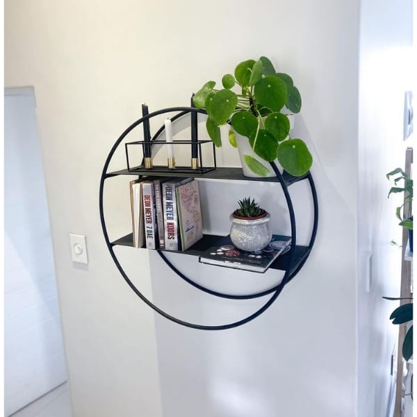 Circular Matte Black Metal Wall Shelf