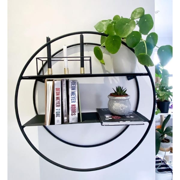 Circular Matte Black Metal Wall Shelf