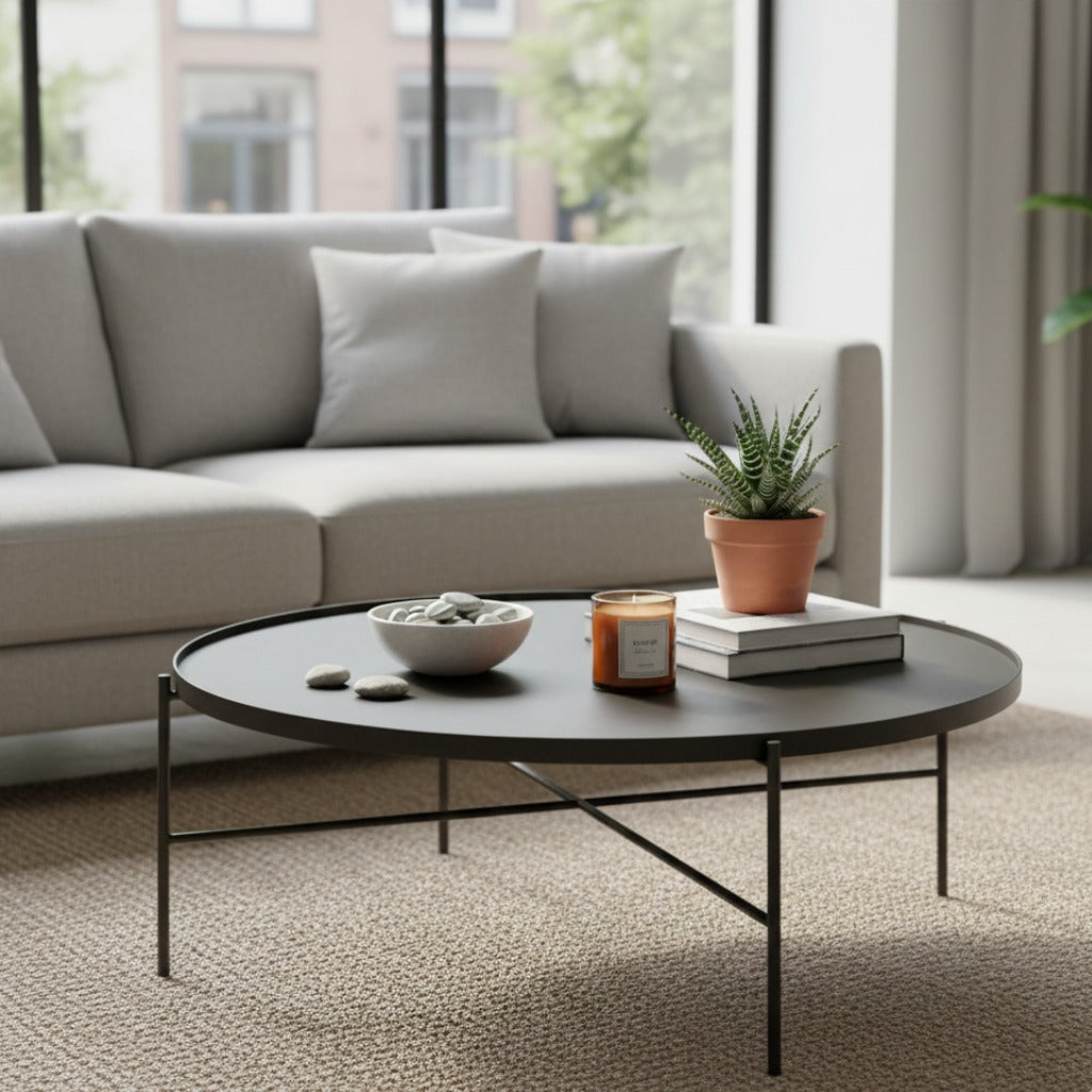 Matte Black Metal Round Coffee Table