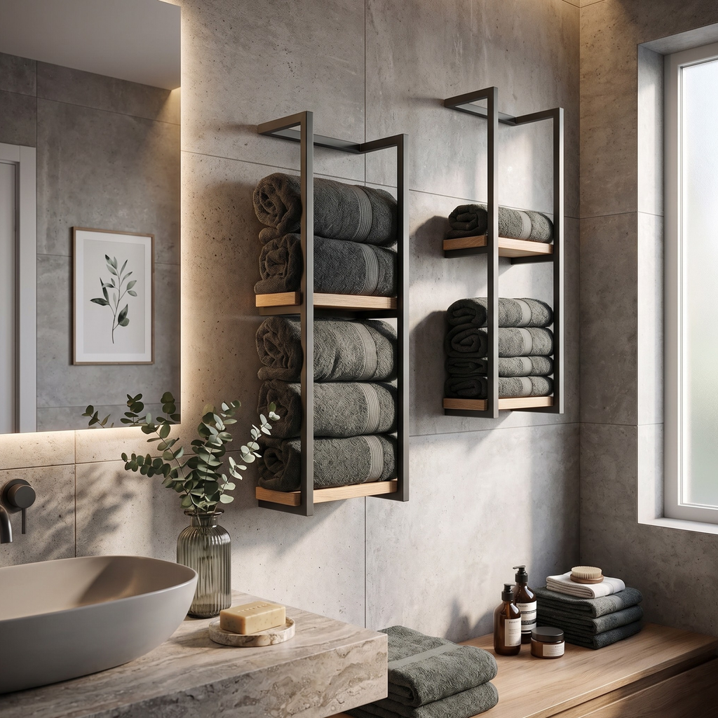 Handcrafted Wooden Towel Shelf Holder